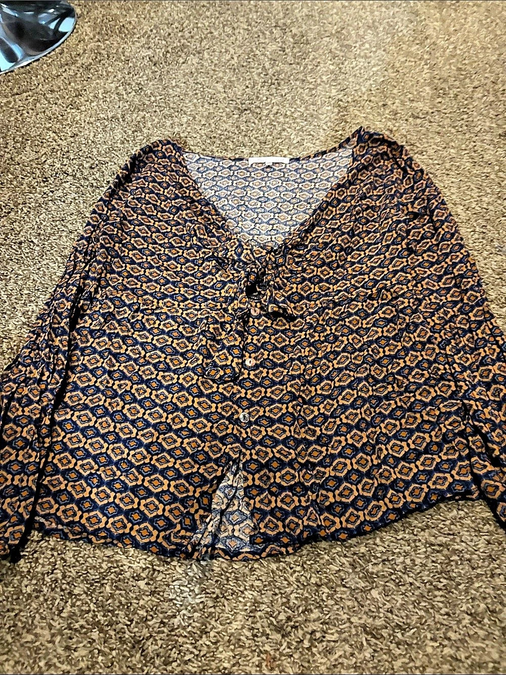 whitlow & root Geometric Blouse in Blue & Brown Size Medium